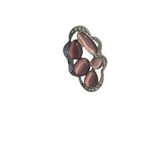 Women's unbranded ring large faux pink stones silver stretch band statement